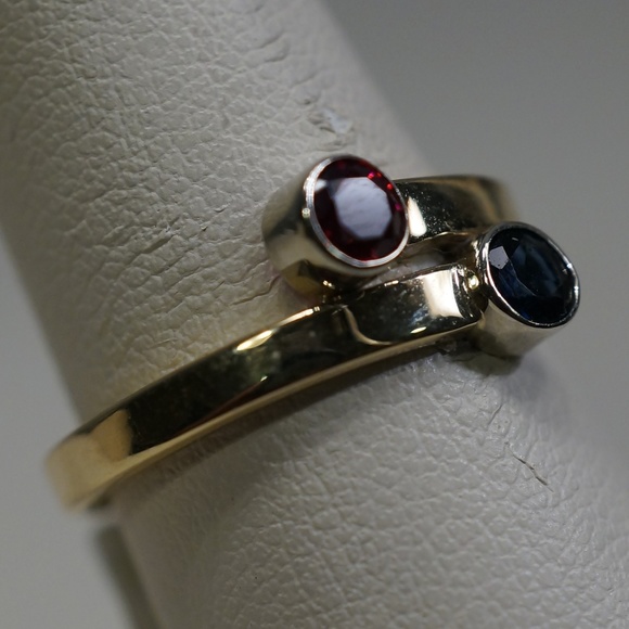 14KY Gold Handmade Genuine Ruby & Sapphire Ring - Picture 2 of 4